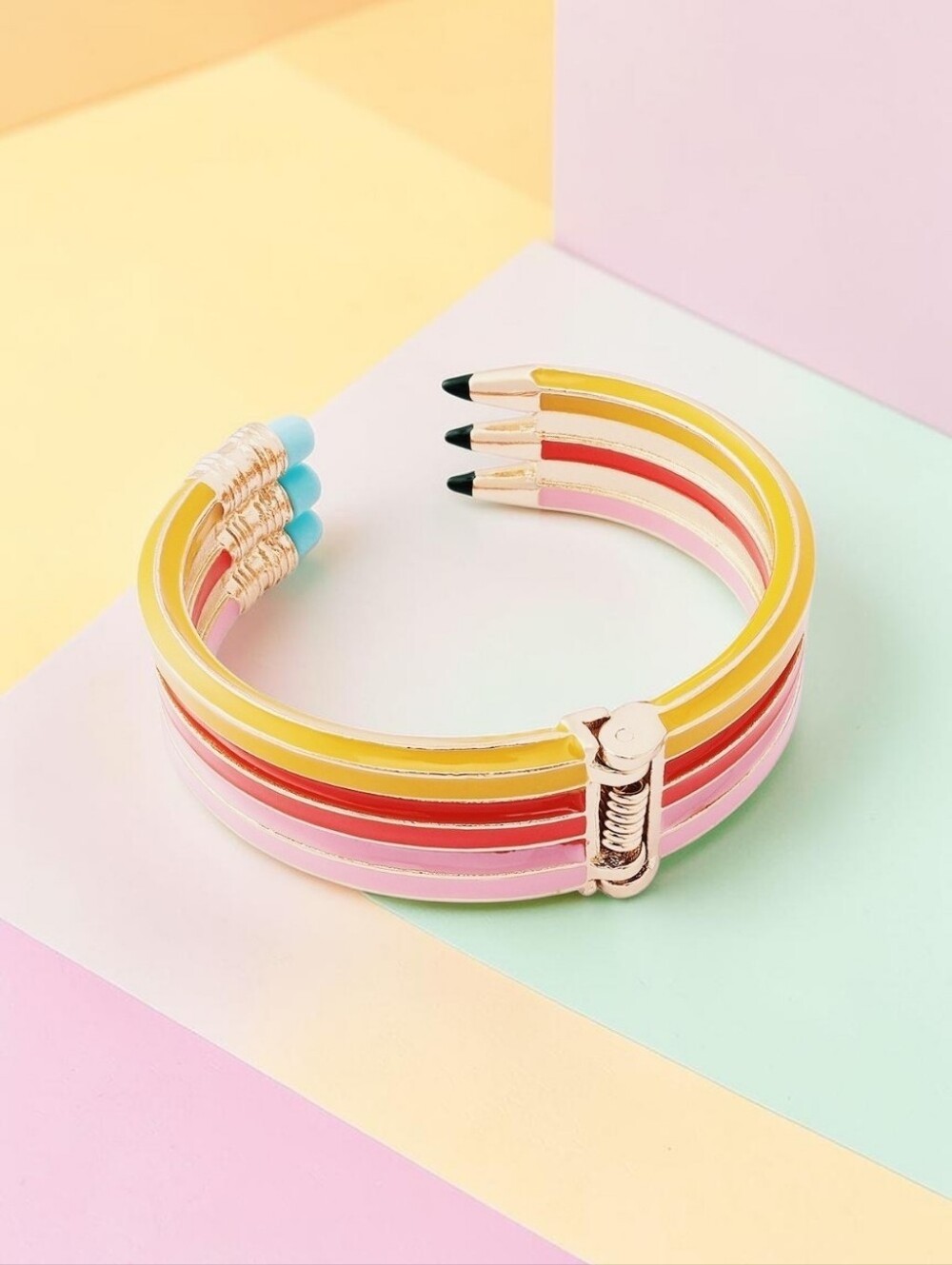 NEW Betsey Johnson Triple Pencil Hinge Bangle Bracelet Gold Tone Length 6.5" NWT - Picture 4 of 6
